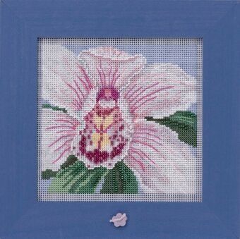 Mill Hill White Orchid Kit #MH14-2014 from the Buttons & Beads Spring Series 5" x 5"/12.7 cm x 12.7 cm Beaded Cross Stitch
